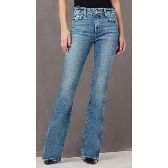 Womens Denim Jeans Mid-Rise Bootcut Zipper Pockets Raw Hem Size 26
